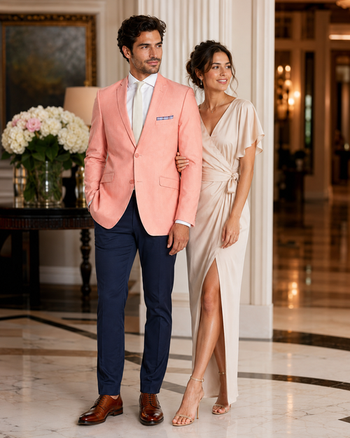 Mens Chambray Sportcoat - Chambray Blazer - Summer Cotton Blazer Peach Orange