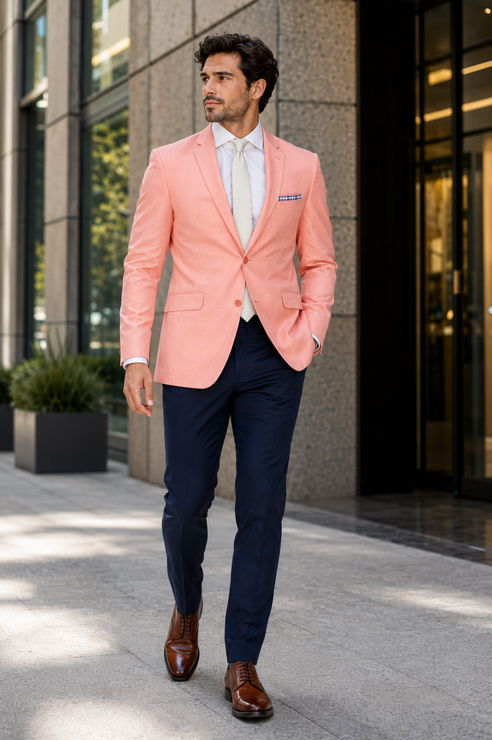 Mens Chambray Sportcoat - Chambray Blazer - Summer Cotton Blazer Peach Orange