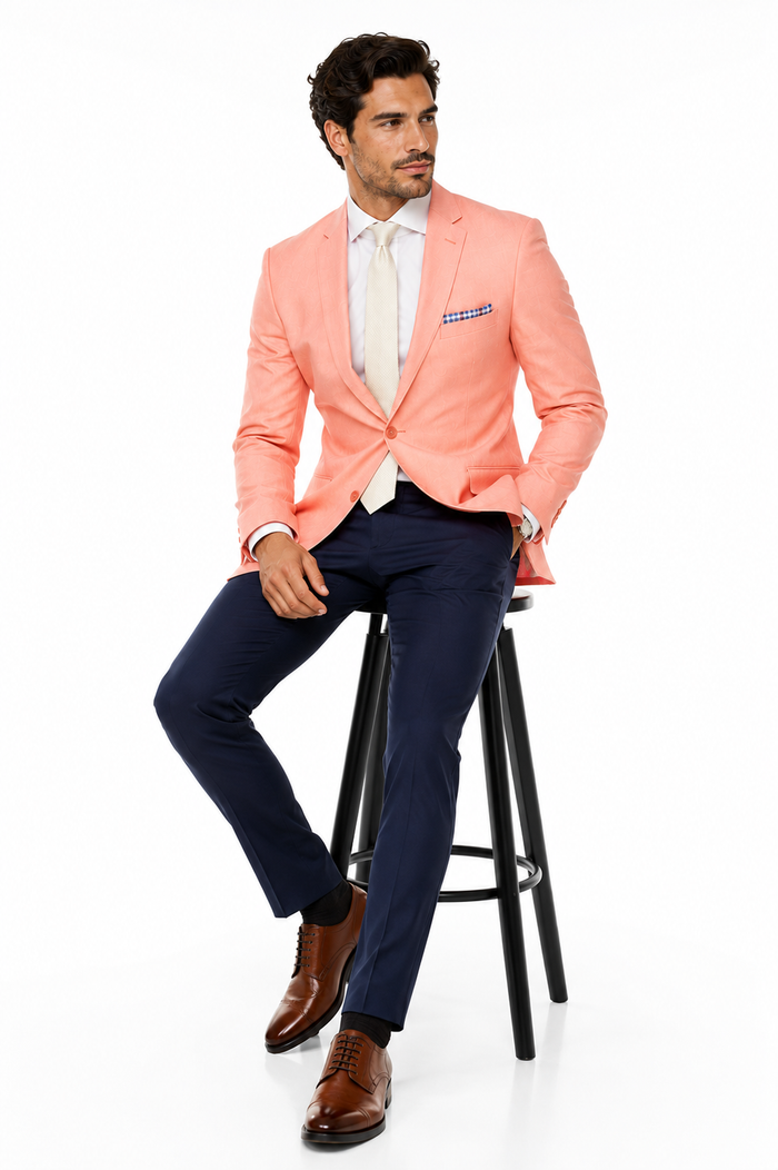 Mens Chambray Sportcoat - Chambray Blazer - Summer Cotton Blazer Peach Orange