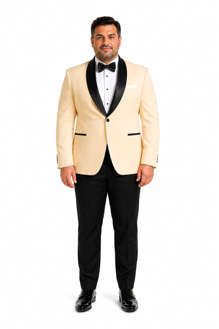 Mens Champagne Light Tan Tuxedo Jacket with Black Shawl Lapel â€“ Classic One-Button Formal Dinner Jacket - Nude Color