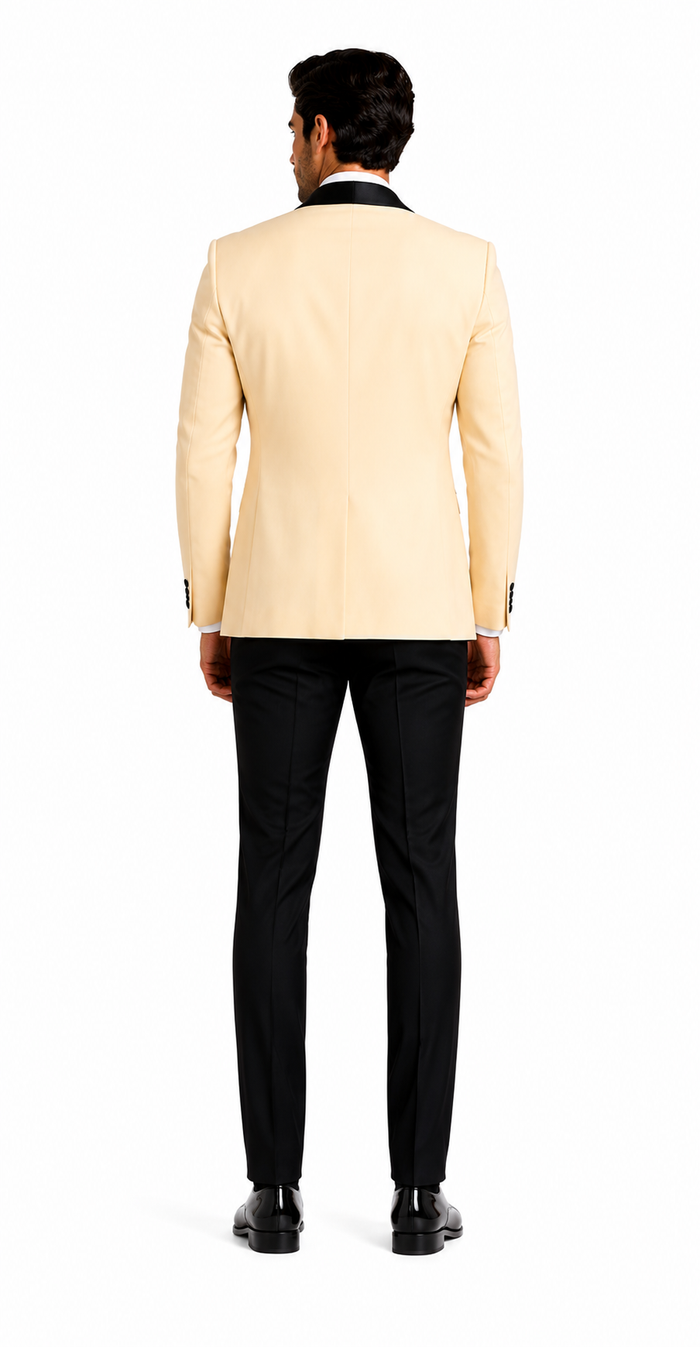 Mens Champagne Light Tan Tuxedo Jacket with Black Shawl Lapel â€“ Classic One-Button Formal Dinner Jacket - Nude Color