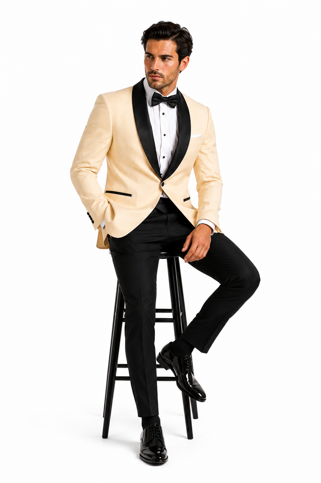 Mens Champagne Light Tan Tuxedo Jacket with Black Shawl Lapel â€“ Classic One-Button Formal Dinner Jacket - Nude Color
