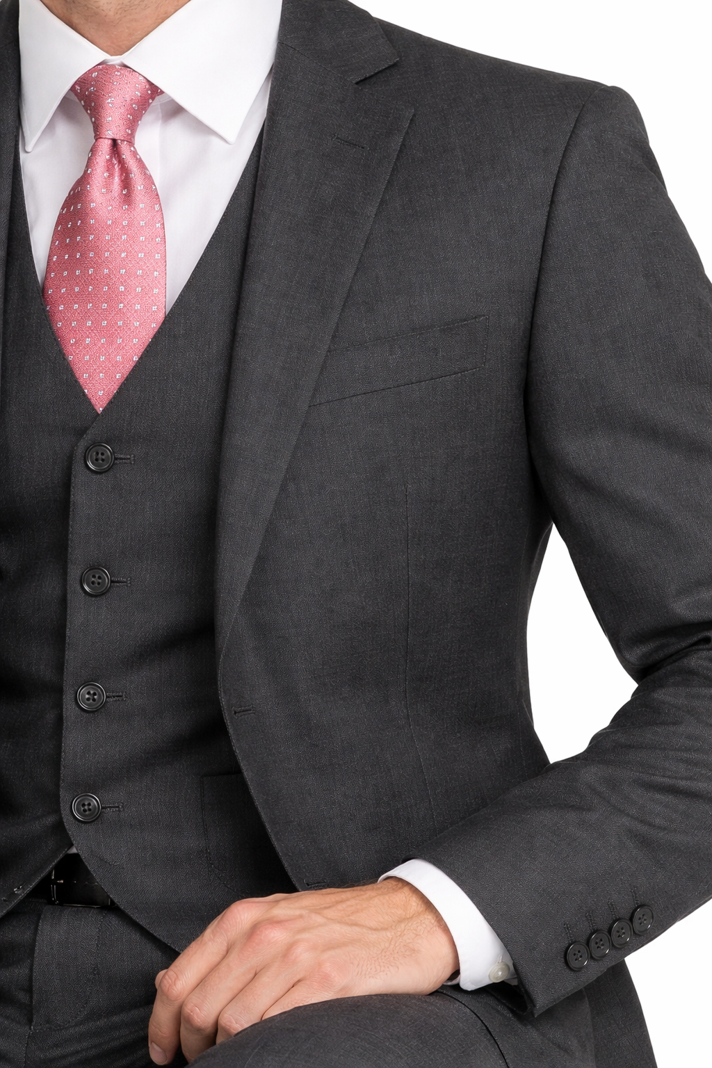 Mens Charcoal Tiglio Suit – Classic 3 Piece Dark Grey Suit for Business, Wedding and Formal Wear - 34 Short or Extra Small
