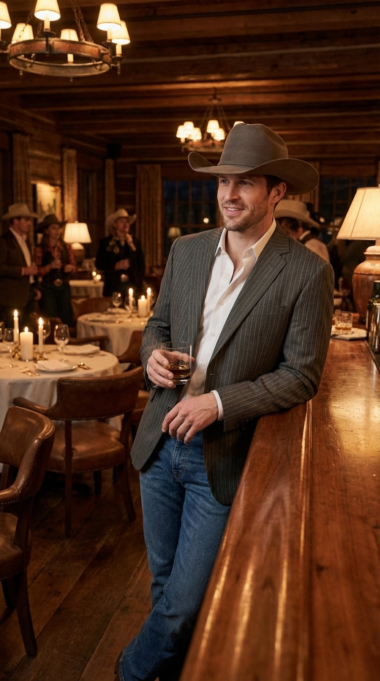 Mens Charcoal Gray Pinstripe Western Blazer – Classic Cowboy Style Jacket for Business, Formal and Smart Casual Wear - 34 Short