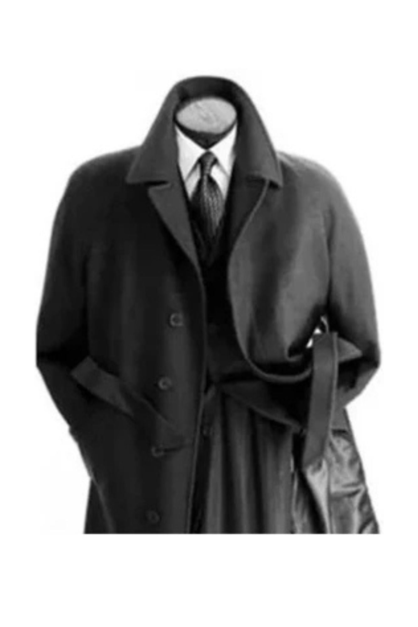 Men's Charcoal Grey Belted Full Length Wool Overcoat - Coat Size 38