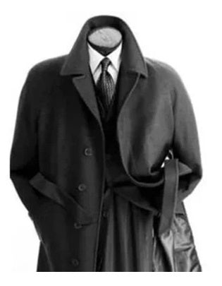 Men's Charcoal Grey Belted Full Length Wool Overcoat