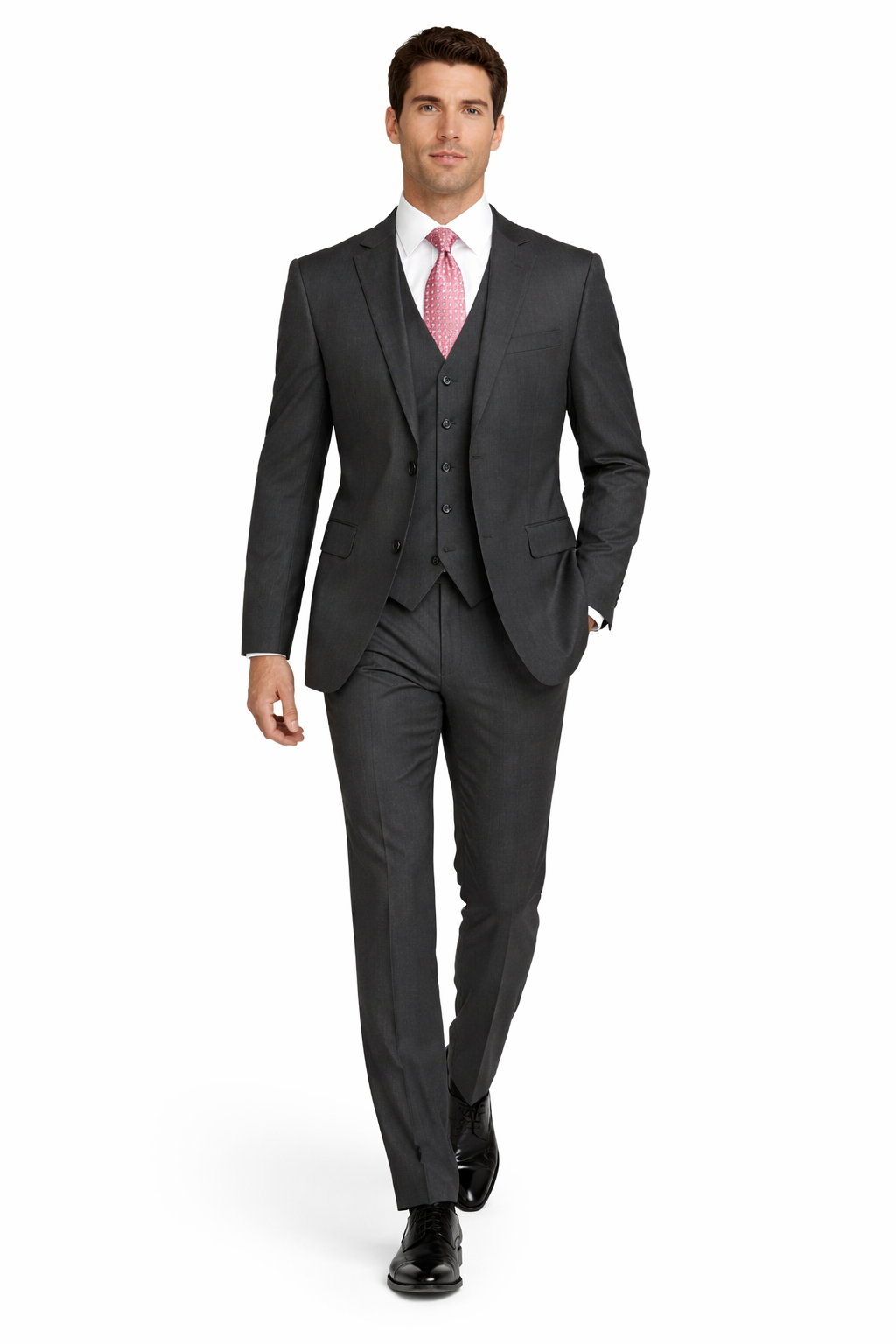 Mens Charcoal Tiglio Suit – Classic 3 Piece Dark Grey Suit for Business, Wedding and Formal Wear - 34 Short or Extra Small