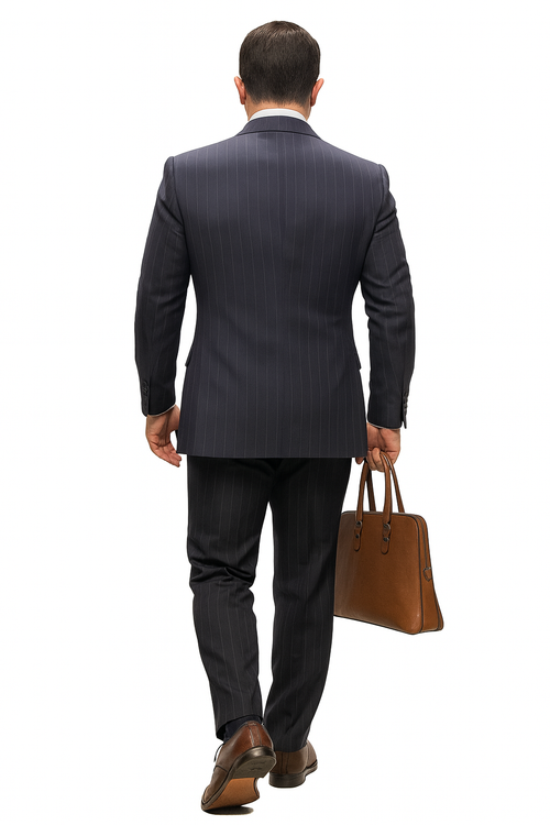 Statement Suits - Wool Suits - Peak Lapel Suits - Ticket Pocket - Modern Fit - Charcoal Stripe Suit-New Designer Collection