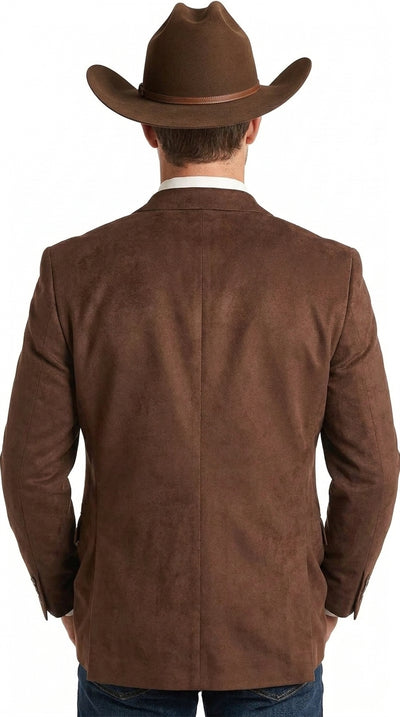 Mens Chocolate Brown Western Blazer – Cowboy Style Sport Coat Jacket Suede Fabric Two Buttons
