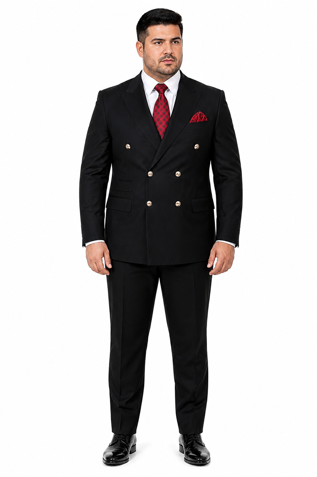 Mens Classic Wool Double Breasted Suit in Black - New Arrival