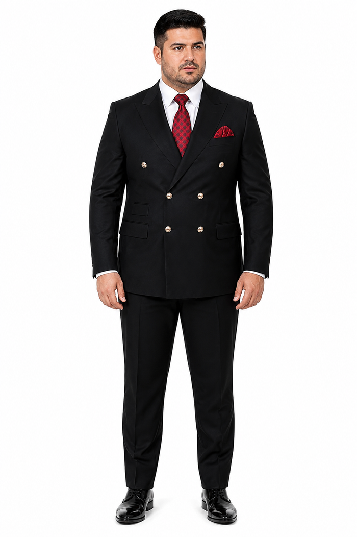 Mens Classic Wool Double Breasted Suit in Black - New Arrival