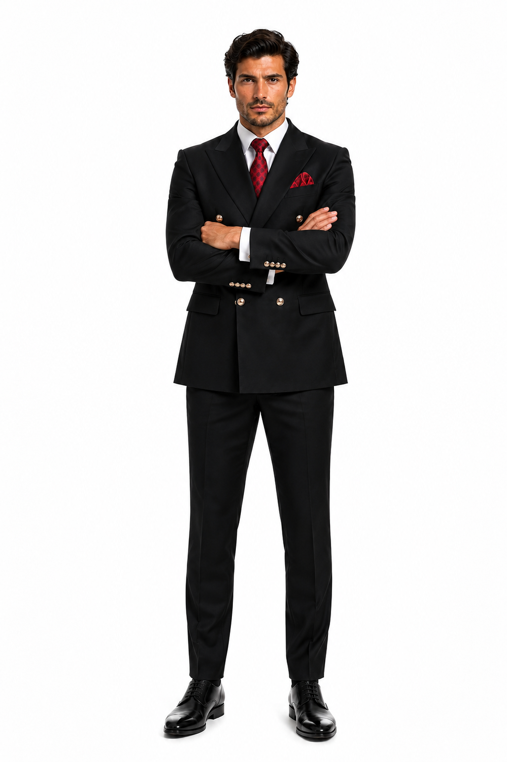 Mens Classic Wool Double Breasted Suit in Black - New Arrival
