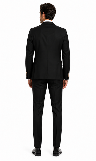 Mens Classic Wool Double Breasted Suit in Black - New Arrival