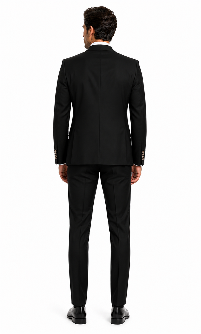 Mens Classic Wool Double Breasted Suit in Black - New Arrival