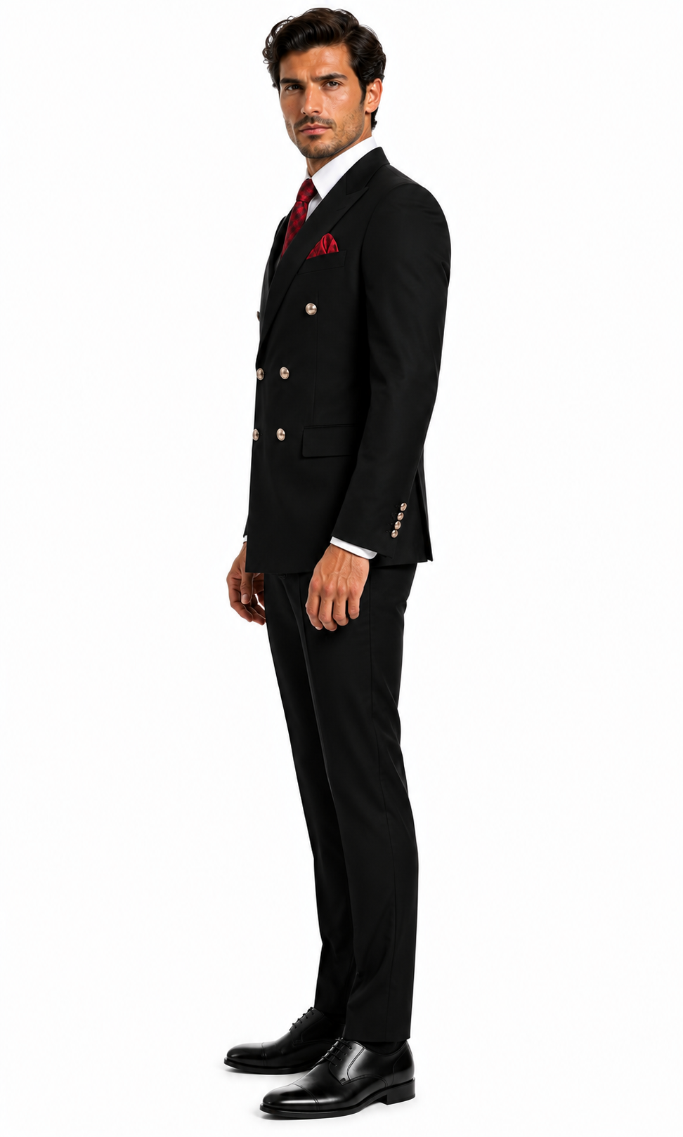 Mens Classic Wool Double Breasted Suit in Black - New Arrival