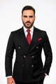 Mens Classic Wool Double Breasted homecoming Suit in Black - New Arrival