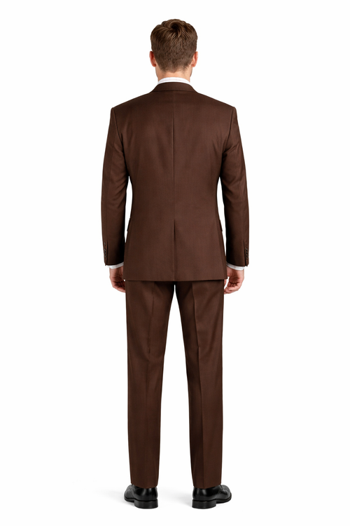 Mens Classic Fit 3 Button Vested Pant Suit in Coco Brown-New Designer Collection