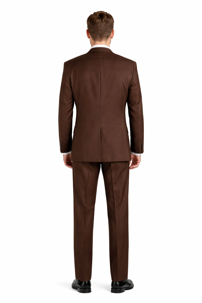 Mens Classic Fit 3 Button Vested Pant Suit in Coco Brown-New Designer Collection