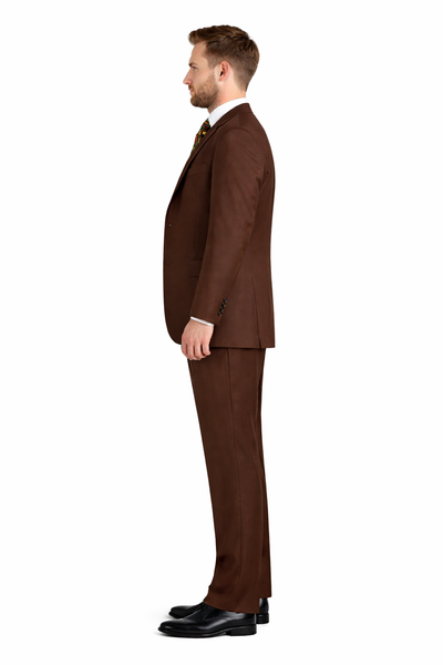 Mens Classic Fit 3 Button Vested Pant Suit in Coco Brown-New Designer Collection