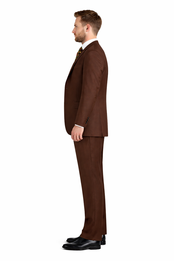 Mens Classic Fit 3 Button Vested Pant Suit in Coco Brown-New Designer Collection
