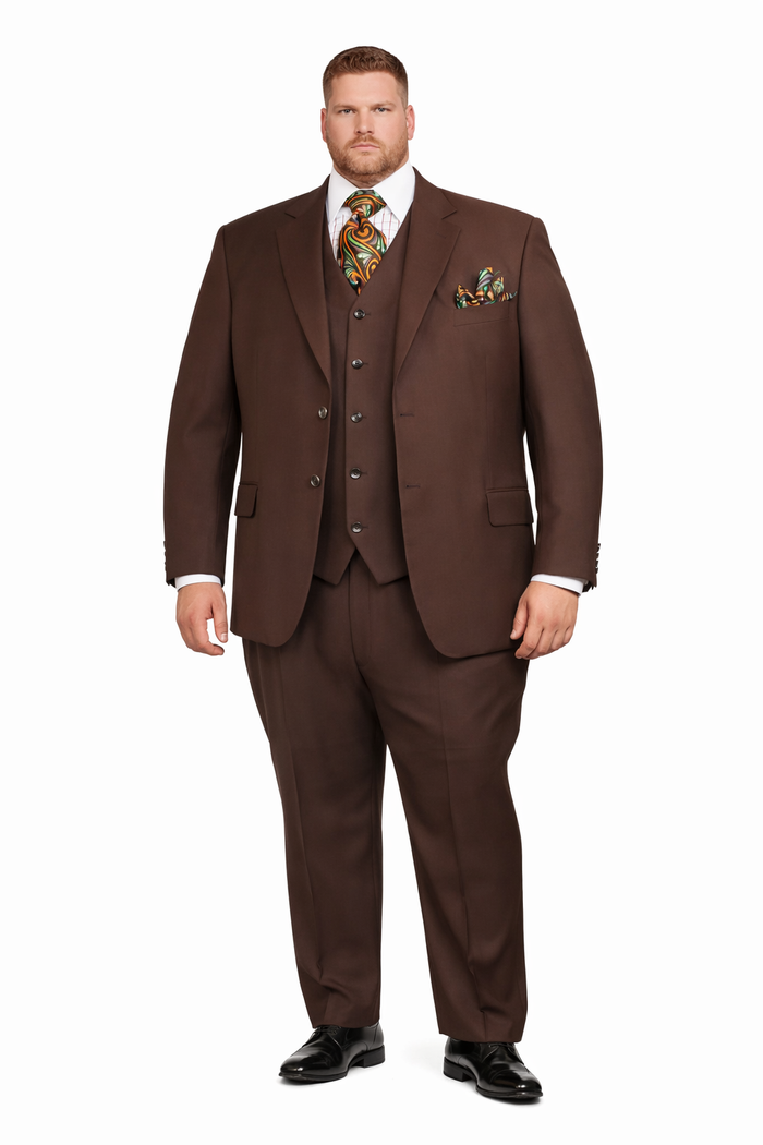 Mens Classic Fit 3 Button Vested Pant Suit in Coco Brown-New Designer Collection