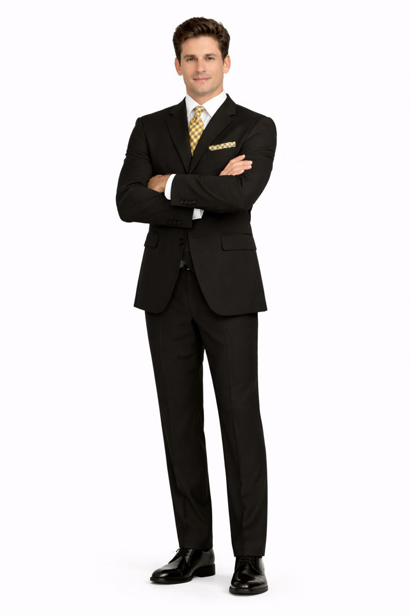 mens-classic-fit-3-button-vested-single-pleated-pant-suit-in-black-New Designer Collection - 34 Short