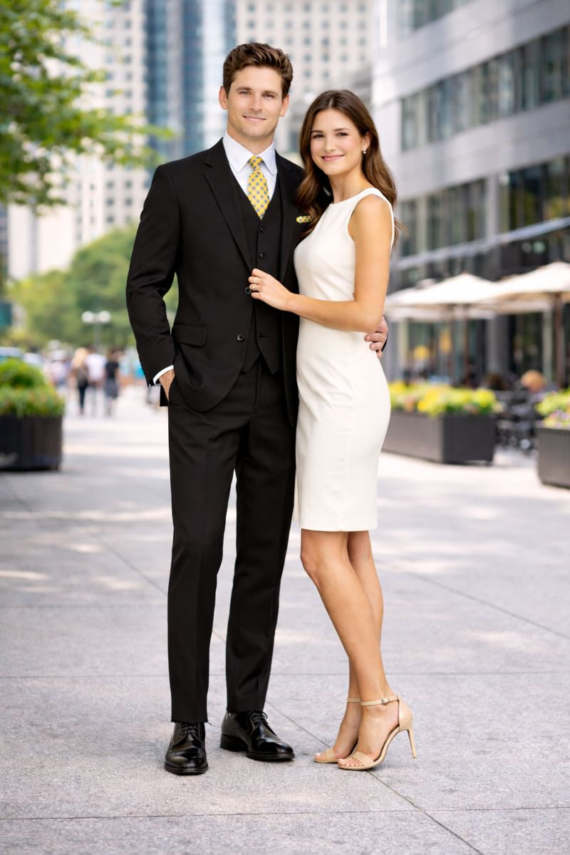 mens-classic-fit-3-button-vested-single-pleated-pant-suit-in-black-New Designer Collection - 34 Short