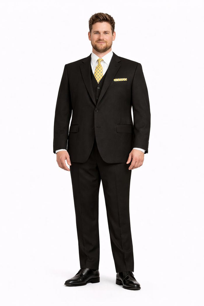 mens-classic-fit-3-button-vested-single-pleated-pant-suit-in-black-New Designer Collection