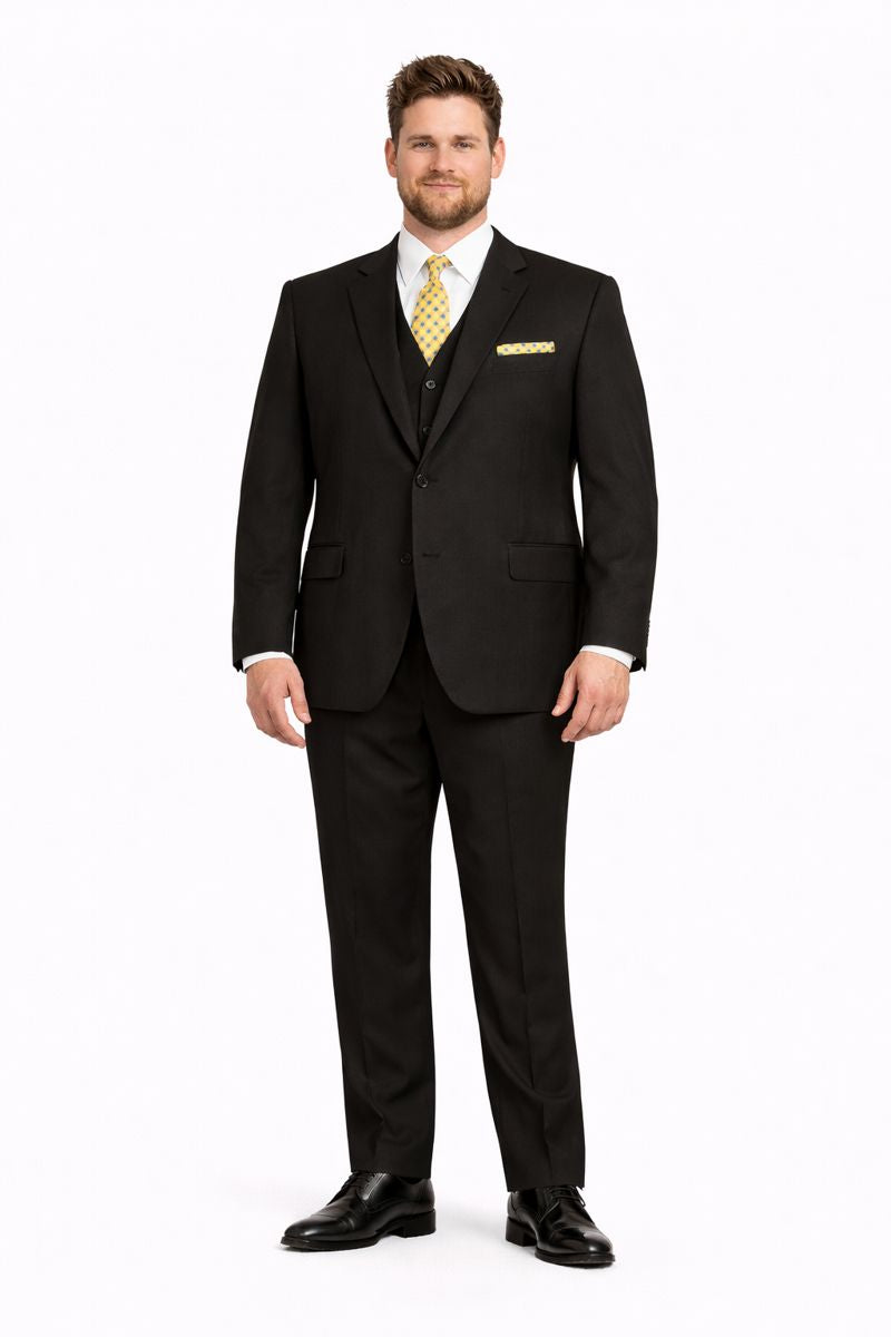 mens-classic-fit-3-button-vested-single-pleated-pant-suit-in-black-New Designer Collection - 34 Short