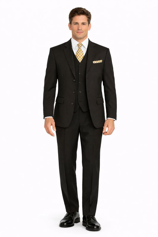 mens-classic-fit-3-button-vested-single-pleated-pant-suit-in-black-New Designer Collection
