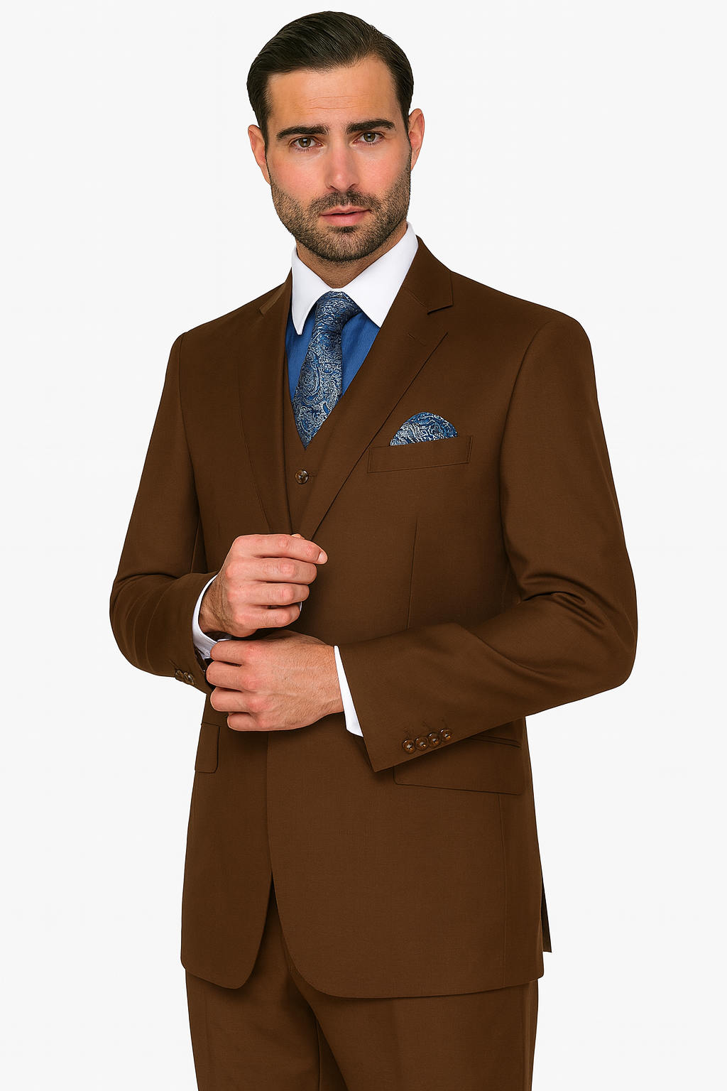 Mens Classic Fit Pleated Pant 2 Button Wool Suit in Indigo Blue - New Arrival - 38 Short Jacket+32 Waist Adjustable 28to34)(Height: 5 4 to5 7 )(Neck  15-16.5)S-M)