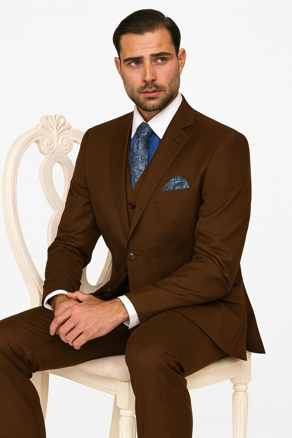 Mens Classic Fit Pleated Pant 2 Button Wool Suit in Indigo Blue - New Arrival - 38 Short Jacket+32 Waist Adjustable 28to34)(Height: 5 4 to5 7 )(Neck  15-16.5)S-M)