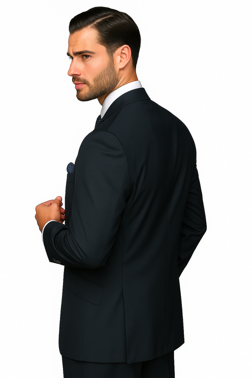 Mens Classic Fit Pleated Pant 2 Button Wool Suit in Indigo Blue - New Arrival
