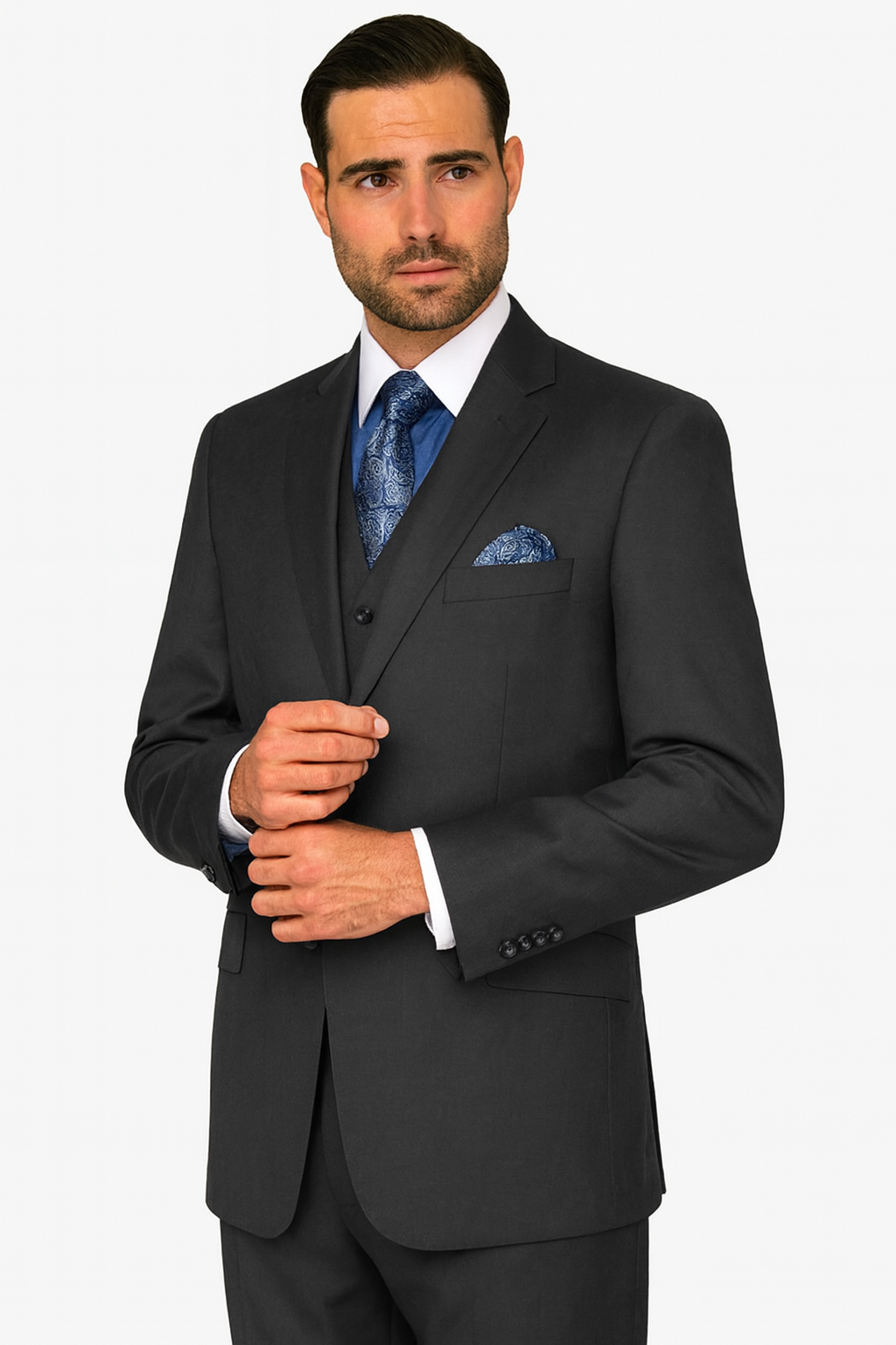 Mens Classic Fit Pleated Pant 2 Button Wool Suit in Indigo Blue - New Arrival - 38 Short Jacket+32 Waist Adjustable 28to34)(Height: 5 4 to5 7 )(Neck  15-16.5)S-M)