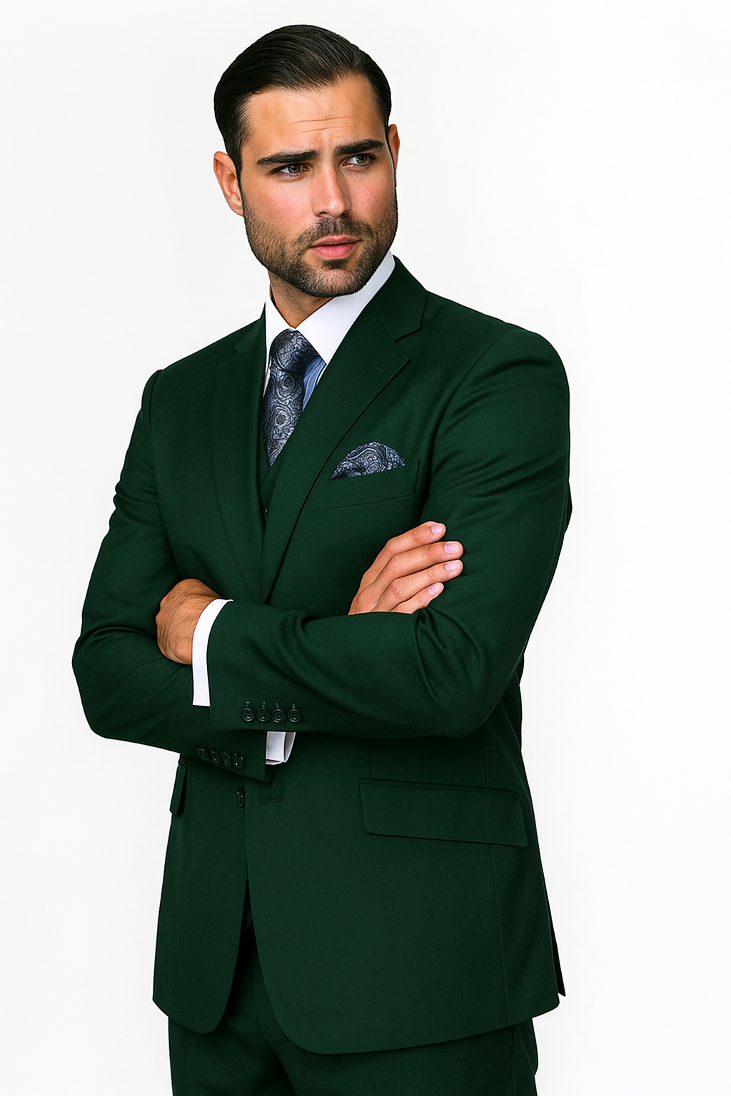 Mens Classic Fit Pleated Pant 2 Button Wool Suit in Indigo Blue - New Arrival - 38 Short Jacket+32 Waist Adjustable 28to34)(Height: 5 4 to5 7 )(Neck  15-16.5)S-M)