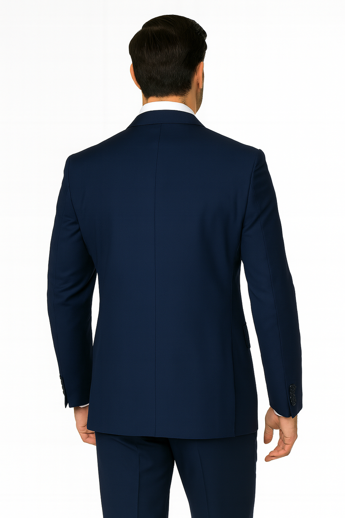 Mens Classic Fit Pleated Pant 2 Button Wool Suit in Indigo Blue - New Arrival