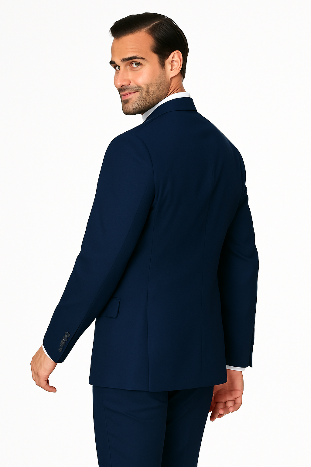 Mens Classic Fit Pleated Pant 2 Button Wool Suit in Indigo Blue - New Arrival - 38 Short Jacket+32 Waist Adjustable 28to34)(Height: 5 4 to5 7 )(Neck  15-16.5)S-M)