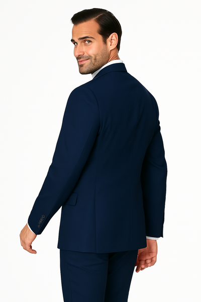 Mens Classic Fit Pleated Pant 2 Button Wool Suit in Indigo Blue - New Arrival