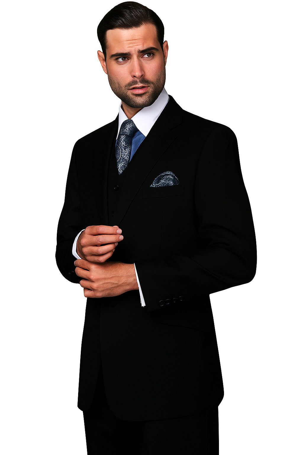 Mens Classic Fit Pleated Pant 2 Button Wool Suit in Indigo Blue - New Arrival - 38 Short Jacket+32 Waist Adjustable 28to34)(Height: 5 4 to5 7 )(Neck  15-16.5)S-M)