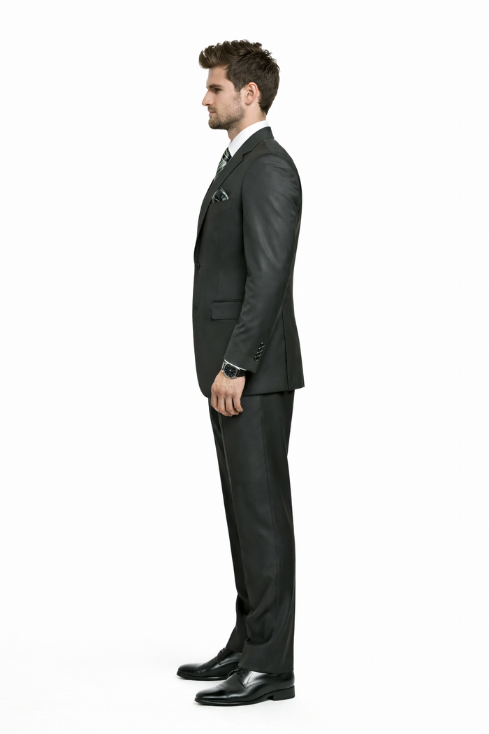 Mens Classic Fit Pleated Pant 2 Button Wool Suit in Olive Green