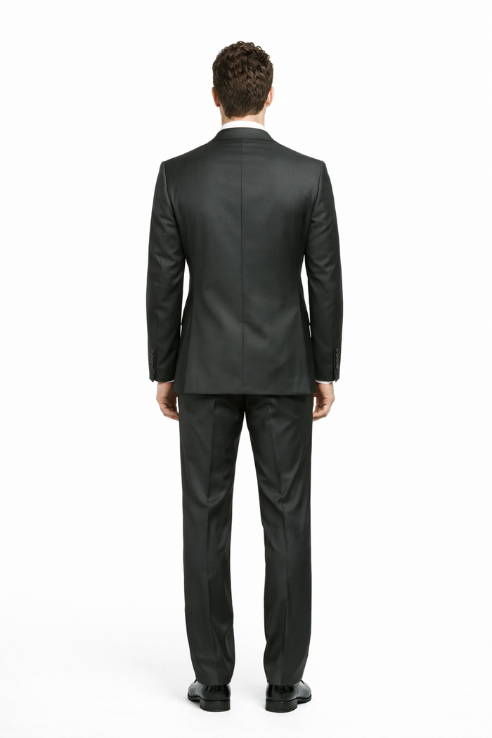 Mens Classic Fit Pleated Pant 2 Button Wool Suit in Olive Green