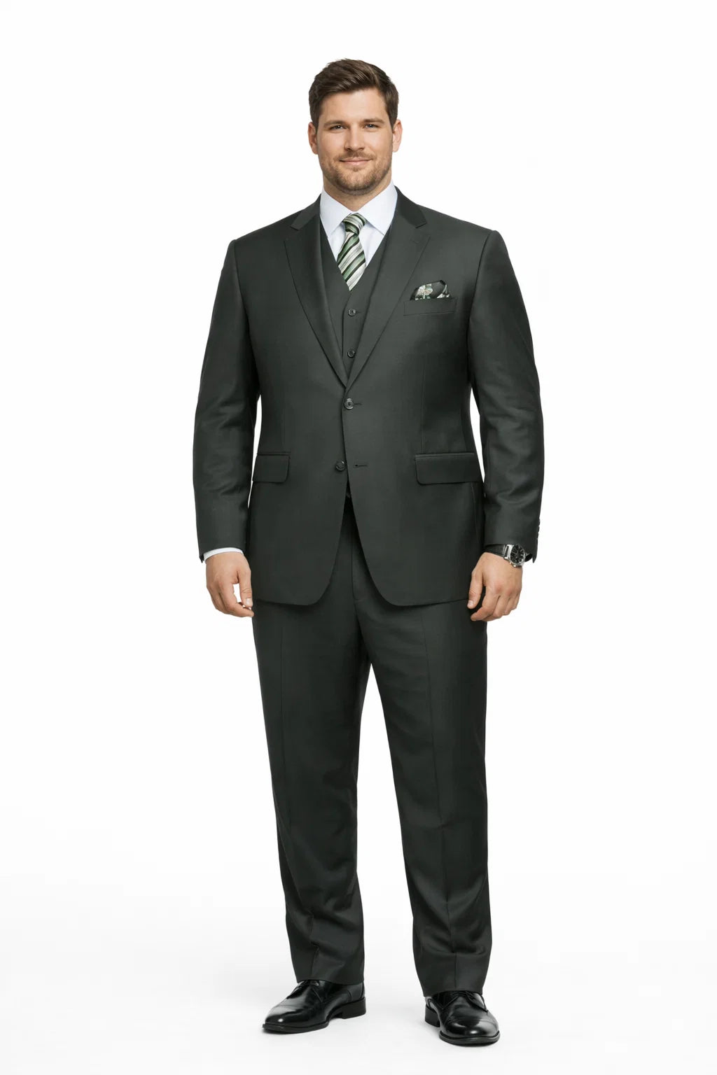 Mens Classic Fit Pleated Pant 2 Button Wool Suit in Olive Green - 38 Short Jacket+32 Waist Adjustable 28to34)(Height: 5 4 to5 7 )(Neck  15-16.5)S-M)