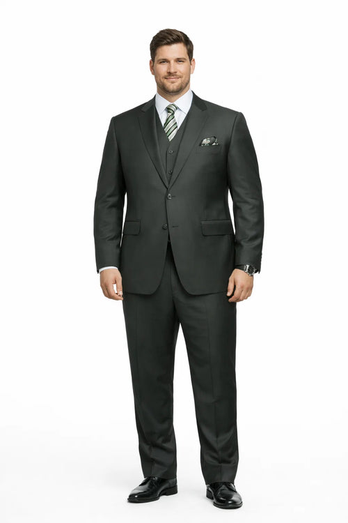 Mens Classic Fit Pleated Pant 2 Button Wool Suit in Olive Green