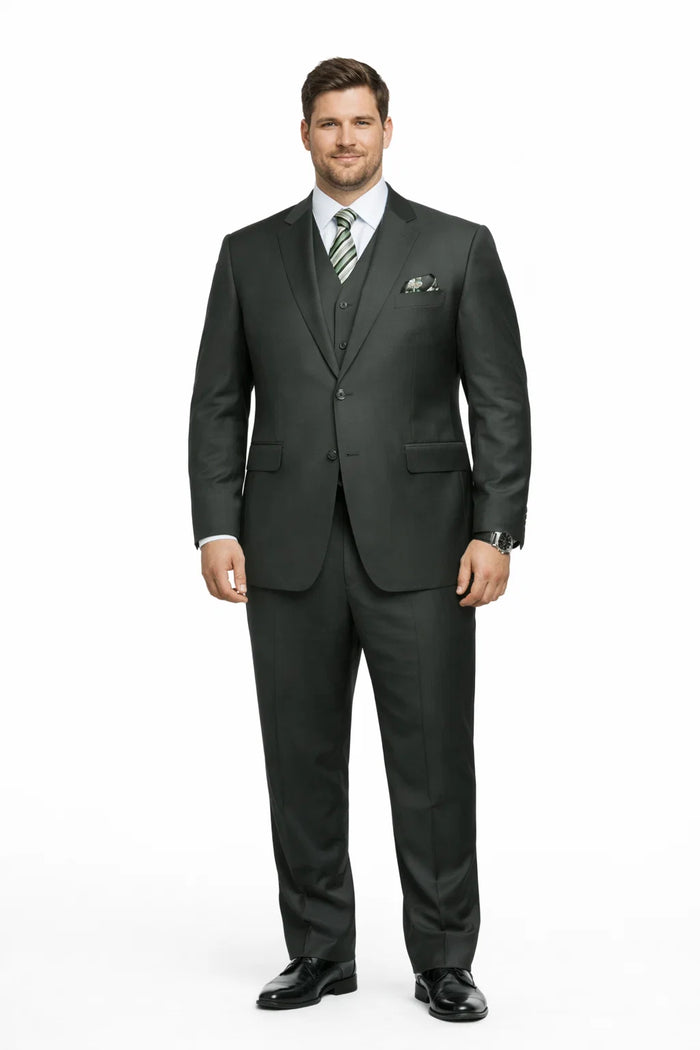 Mens Classic Fit Pleated Pant 2 Button Wool Suit in Olive Green