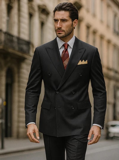 Mens Premium Black Double Breasted Poplin Classic Suit