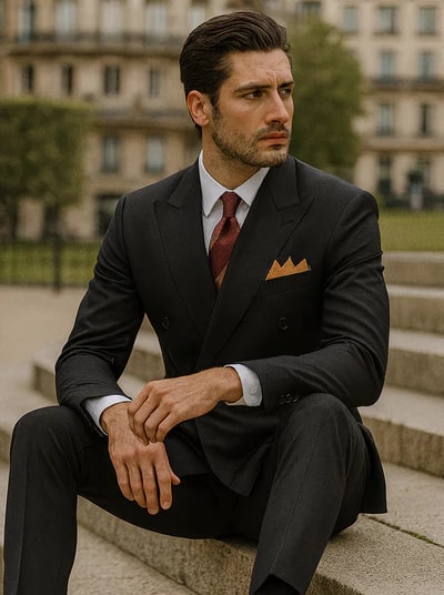 Mens Premium Black Double Breasted Poplin Classic Suit