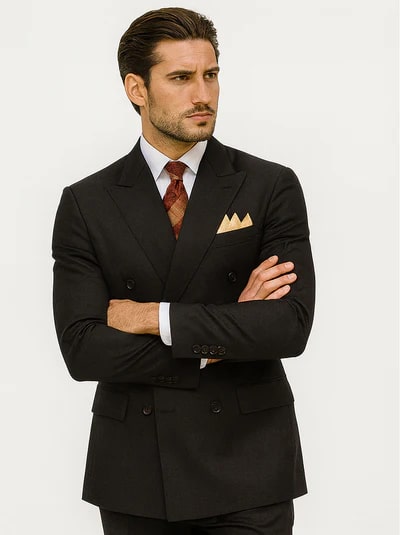 Men’s Premium Black Double Breasted Poplin Classic Suit - 34 Short or Extra Small