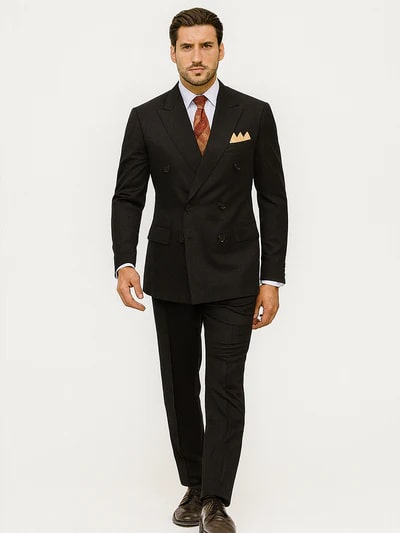 Mens Premium Black Double Breasted Poplin Classic Suit