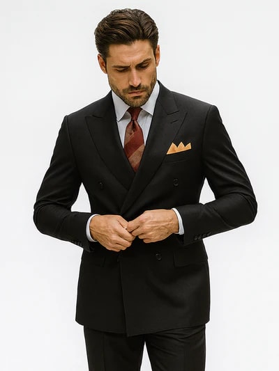 Men’s Premium Black Double Breasted Poplin Classic Suit - 34 Short or Extra Small