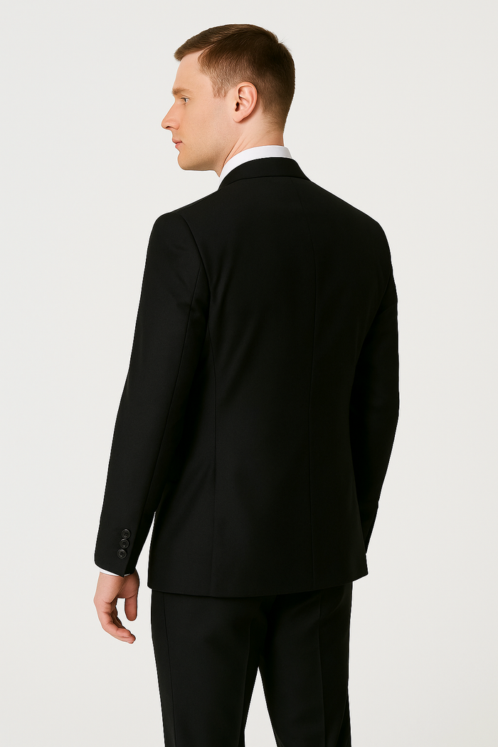 Mens Classic Wool Double Breasted Suit in Black